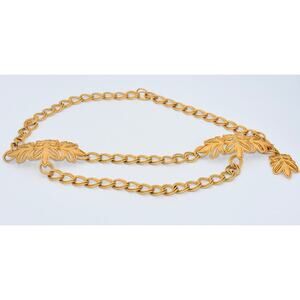 ST. JOHN Turned Brass Double Loops Chain Sculpture Gold Tone Belt 36"